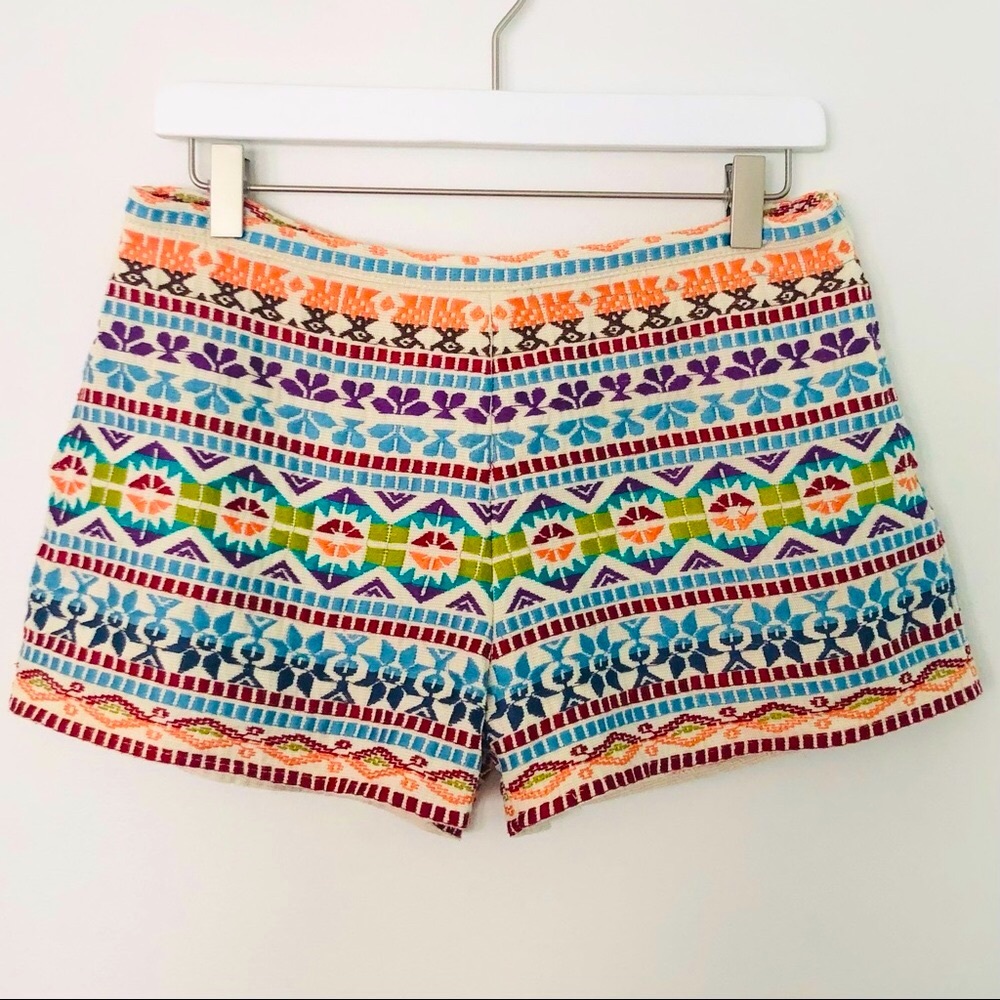 [freeway] Embroidered Tribal Blanket Pattern Cotton Shorts